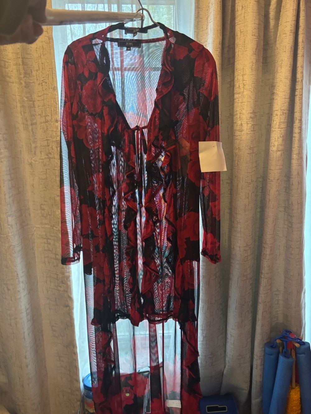 Vibe Black Sheer Blouse with Red Rose Print Bad Ass B---- that's gonna kill it - Picture 3 of 7